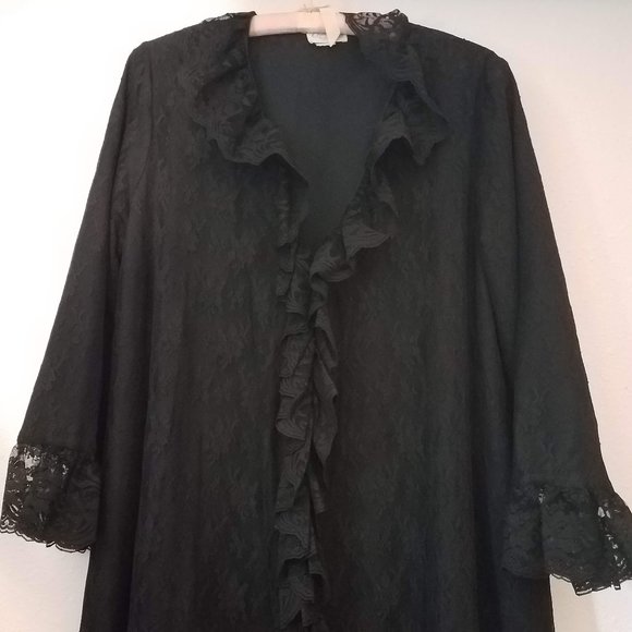 Vintage Black LaceZip Front Gothic Robe XL